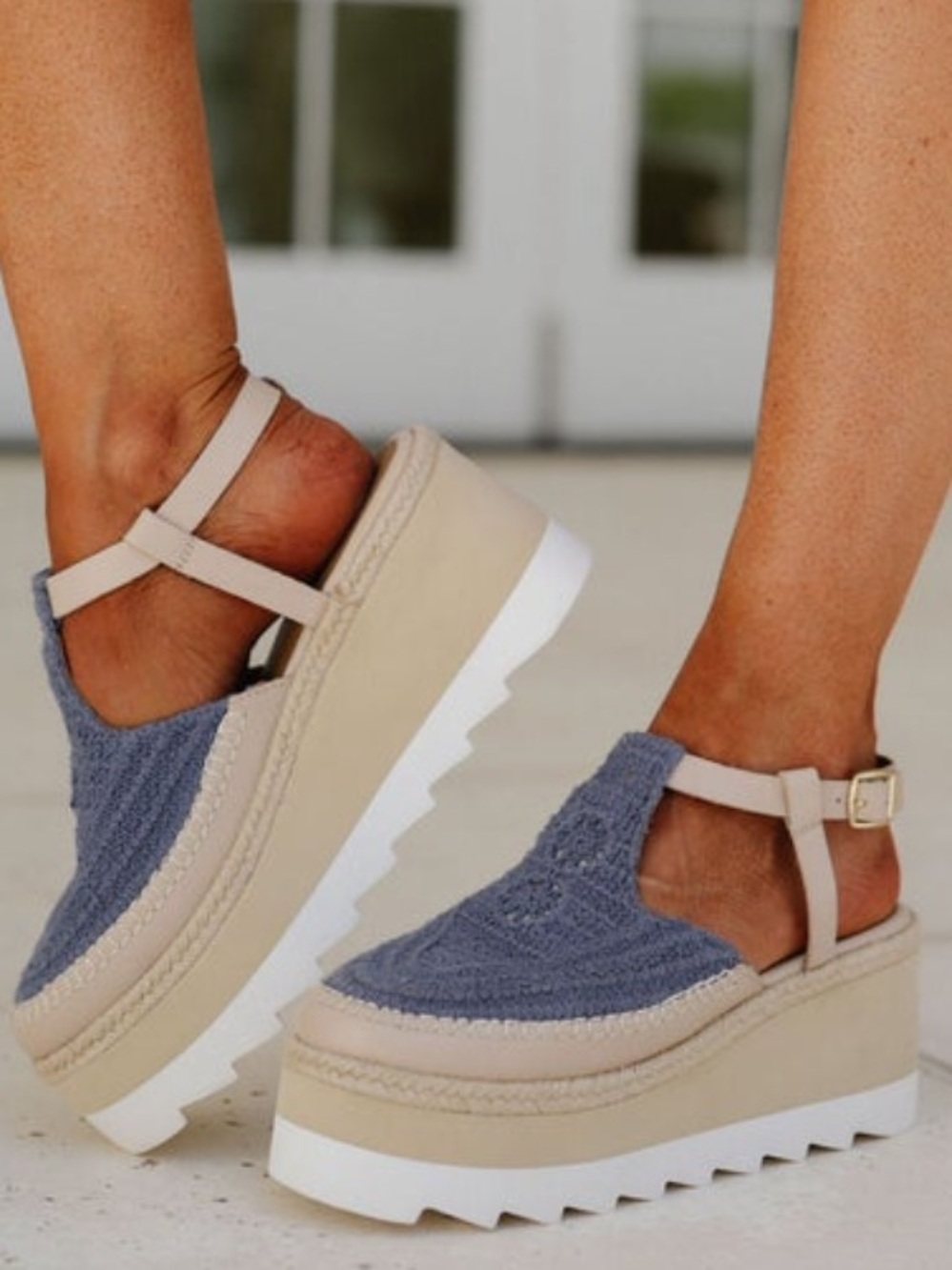 Free People Seascape Blue Crochet Espadrille Platform Sandal NEVER WORN NO TAGS